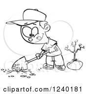 Black And White Boy Digging A Hole To Plant A Tree On Arbor Day