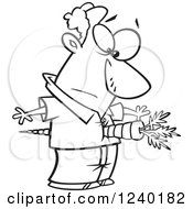Clipart Of A Black And White Man With A Bad Carrot Through His Torso Royalty Free Vector Illustration