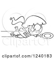 Clipart Of A Black And White Girl Jumping And Catching A Frisbee Royalty Free Vector Illustration