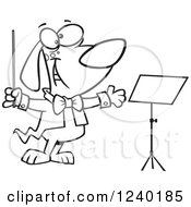 Clipart Of A Black And White Music Conductor Dog By A Stand Royalty Free Vector Illustration by toonaday