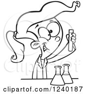 Clipart Of A Black And White Happy Girl Doing A Science Experiment Royalty Free Vector Illustration