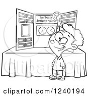 Clipart Of A Black And White Proud Boy Winning First Place At A Science Fair Royalty Free Vector Illustration