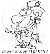 Clipart Of A Black And White St Patricks Day Leprechaun Presenting Royalty Free Vector Illustration by toonaday