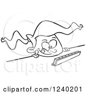 Clipart Of A Black And White Thinking Girl Playing A Game Of Scrabble Royalty Free Vector Illustration