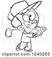 Clipart Of A Black And White Boy Swinging A Golf Club Royalty Free Vector Illustration by toonaday