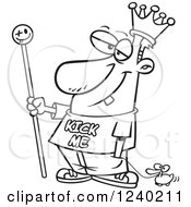 Clipart Of A Black And White King Man Wearing A Kick Me Shirt And Pulling A Ducky Royalty Free Vector Illustration