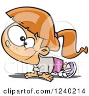 Clipart Of A Caucasian Girl Doing Pushups Royalty Free Vector Illustration by toonaday
