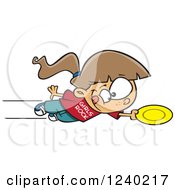 Caucasian Girl Jumping And Catching A Frisbee