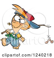 Poster, Art Print Of Caucasian Country Boy Carrying A Worm On A Stick And A Frog In His Pocket
