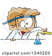 Caucasian Boy Scientist Pouring Chemicals Into A Beaker