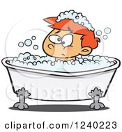 Clipart Of A Grumpy Red Haired Boy In A Bubble Bath Royalty Free Vector Illustration by toonaday