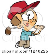 Clipart Of A Caucasian Boy Swinging A Golf Club Royalty Free Vector Illustration by toonaday