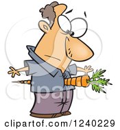 Clipart Of A Caucasian Man With A Bad Carrot Through His Torso Royalty Free Vector Illustration