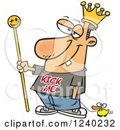 Clipart Of A Caucasian King Man Wearing A Kick Me Shirt And Pulling A Ducky Royalty Free Vector Illustration by toonaday