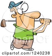 Clipart Of A Happy Caucasian Man Swinging A Golf Club Royalty Free Vector Illustration