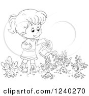 Poster, Art Print Of Happy Black And White Girl Watering A Carrot Garden