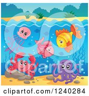 Poster, Art Print Of Happy Sea Creatures Under The Surface Of Water