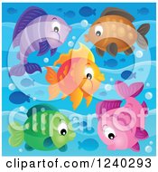 Clipart Of Colorful Fish Over Blue Water Royalty Free Vector Illustration