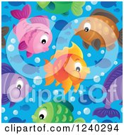 Poster, Art Print Of Seamless Background Of Colorful Fish Over Blue Water