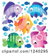 Clipart Of Colorful Fish And Bubbles Royalty Free Vector Illustration