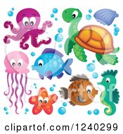 Poster, Art Print Of Cute Happy Sea Creatures