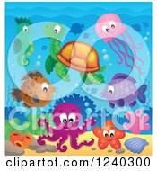 Poster, Art Print Of Happy Sea Creatures Underwater