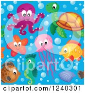 Poster, Art Print Of Seamless Background Of Sea Creatures In Water