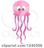 Clipart Of A Happy Pink Jellyfish Royalty Free Vector Illustration by visekart
