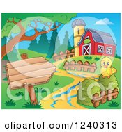 Poster, Art Print Of Barnyard With A Chick And Sign