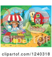 Poster, Art Print Of Farmer Guy At A Produce Stand In A Barnyard