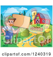 Poster, Art Print Of Farmer Guy And Chick With A Sign In A Barnyard