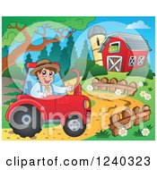 Poster, Art Print Of Farmer Guy Operating A Tractor In A Barnyard