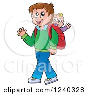 Poster, Art Print Of Happy Father Walking With A Baby On His Back