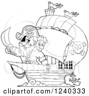 Poster, Art Print Of Black And White Pirate Captain And Parrot At The Front Of A Ship