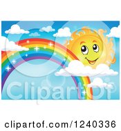Poster, Art Print Of Happy Sun By A Sparkly Rainbow In The Sky