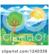 Poster, Art Print Of Sun Over A Path With Trees