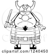 Clipart Of A Black And White Tough Samurai Warrior Holding A Sword Royalty Free Vector Illustration