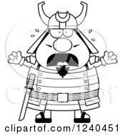 Clipart Of A Black And White Scared Screaming Samurai Warrior Royalty Free Vector Illustration
