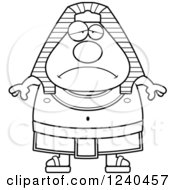 Clipart Of A Black And White Sad Depressed Ancient Egyptian Pharaoh Royalty Free Vector Illustration by Cory Thoman