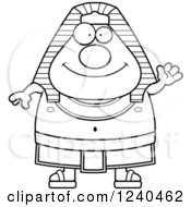 Clipart Of A Black And White Friendly Waving Ancient Egyptian Pharaoh Royalty Free Vector Illustration