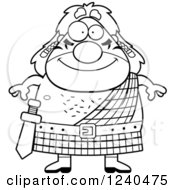 Clipart Of A Black And White Happy Celt Man Royalty Free Vector Illustration
