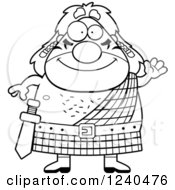 Clipart Of A Black And White Friendly Waving Celt Man Royalty Free Vector Illustration by Cory Thoman