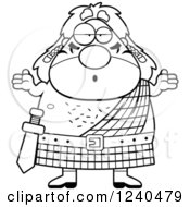 Clipart Of A Black And White Careless Shrugging Celt Man Royalty Free Vector Illustration