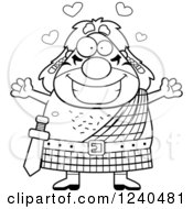 Clipart Of A Black And White Loving Celt Man With Open Arms And Hearts Royalty Free Vector Illustration by Cory Thoman