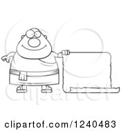 Black And White Happy Chubby Buddhist Man With A Scroll Sign