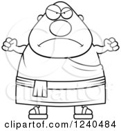 Clipart Of A Black And White Mad Chubby Buddhist Man Holding Up Fists Royalty Free Vector Illustration