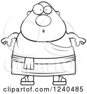 Clipart Of A Black And White Surprised Gasping Chubby Buddhist Man Royalty Free Vector Illustration