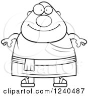 Clipart Of A Black And White Happy Chubby Buddhist Man Royalty Free Vector Illustration