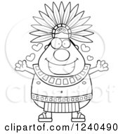 Clipart Of A Loving Aztec Chief King With Open Arms And Hearts Royalty Free Vector Illustration by Cory Thoman