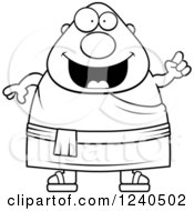 Clipart Of A Black And White Smart Chubby Buddhist Man With An Idea Royalty Free Vector Illustration